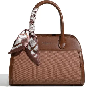 Women's Small Vegan Leather Top Handle Crossbody Satchel Tote Work Bag with Scarf