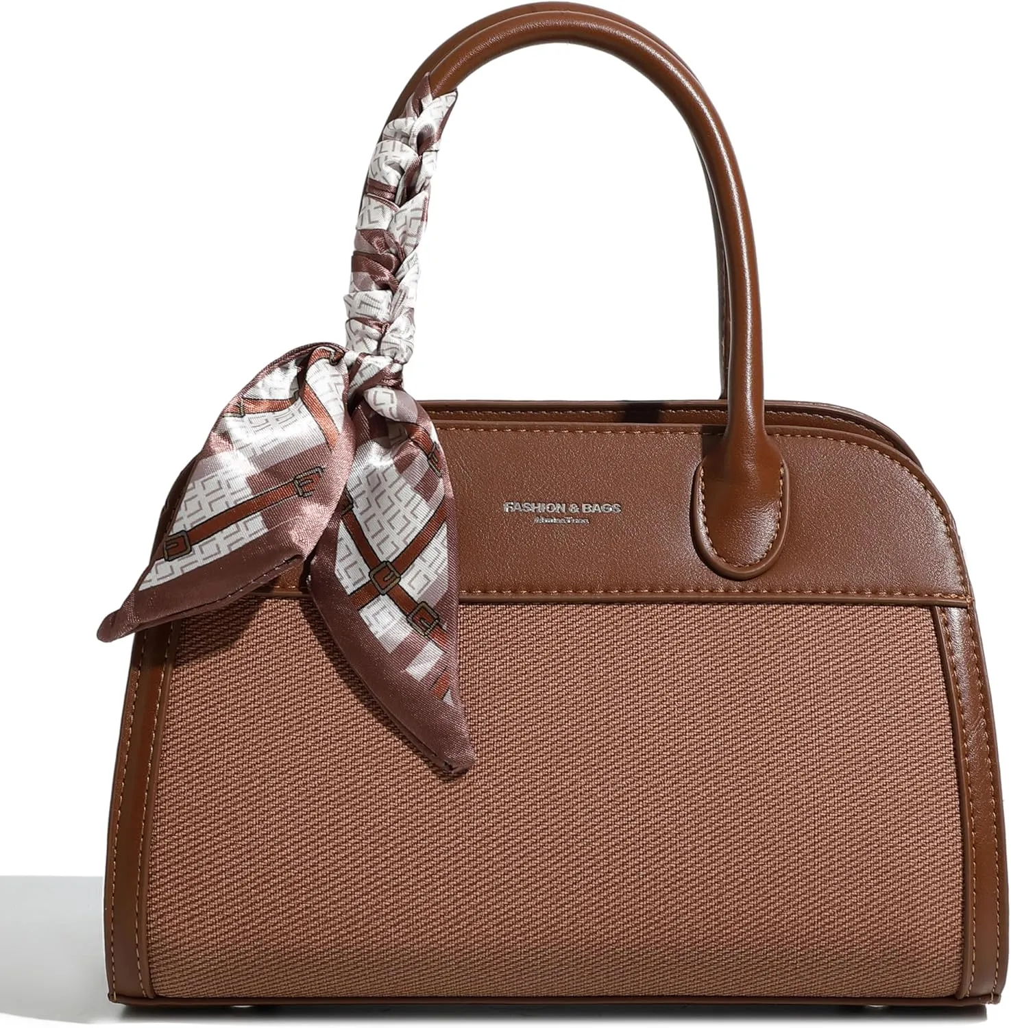 Women's Small Vegan Leather Top Handle Crossbody Satchel Tote Work Bag with Scarf