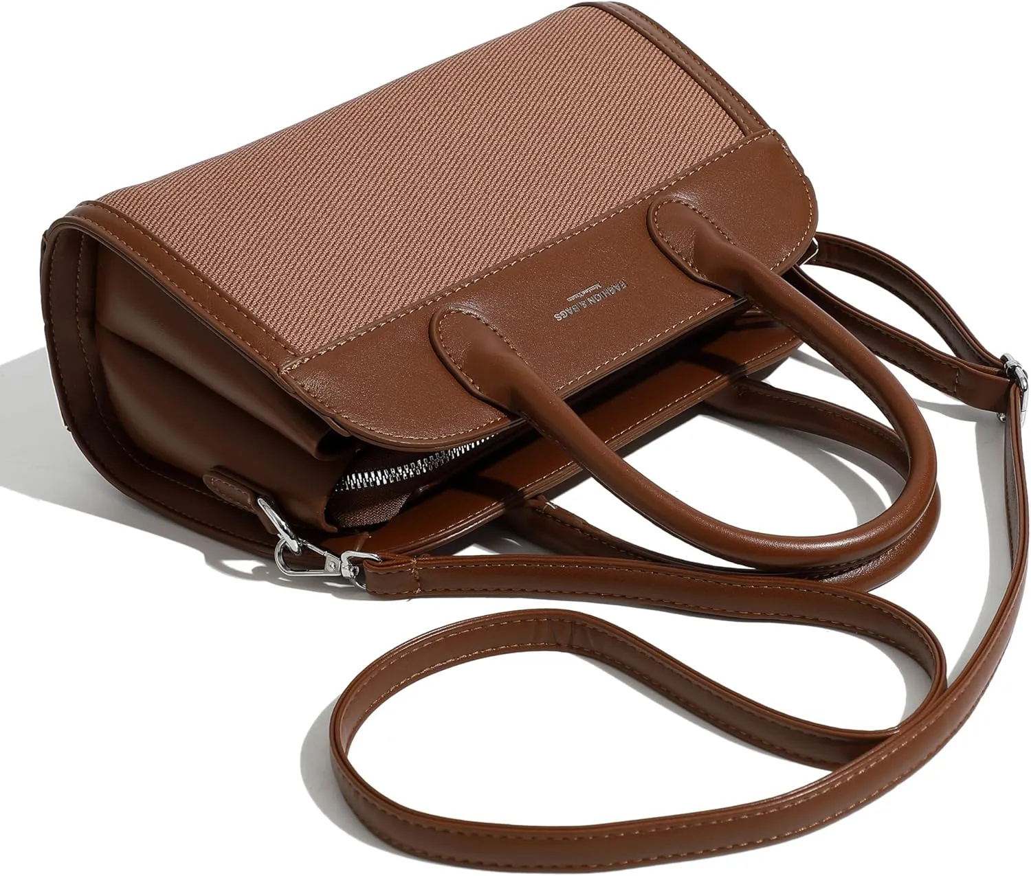 Women's Small Vegan Leather Top Handle Crossbody Satchel Tote Work Bag with Scarf