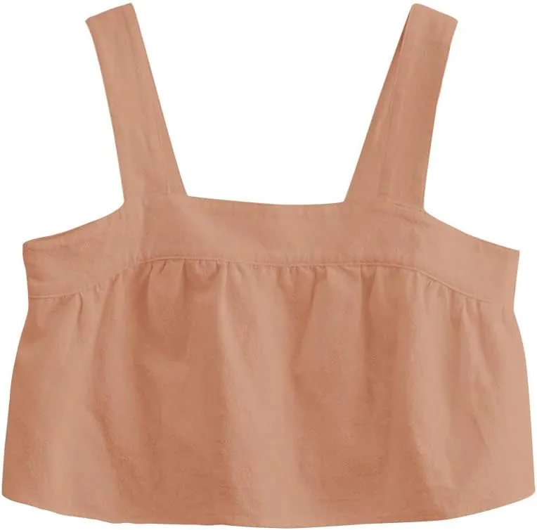Women's Square Neck Peplum Ruffle Hem Sleeveless Babydoll Crop Tank Top Camisole