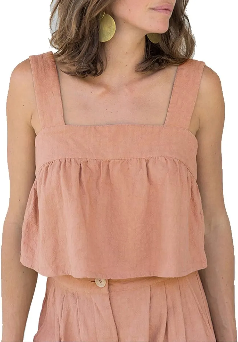 Women's Square Neck Peplum Ruffle Hem Sleeveless Babydoll Crop Tank Top Camisole