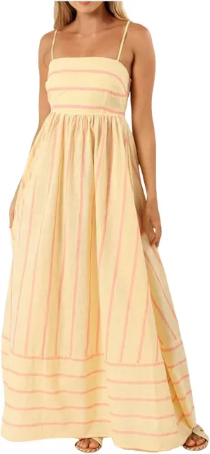 Women's Striped Back Smocked Maxi Dress Sexy Spaghetti Strap Cut Out Flowy Swing Long Dress Going Out A Line Casual Sundress