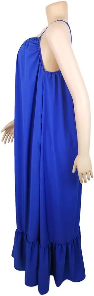 Women's Summer Casual Sleeveless Strappy Backless Maxi Dress Pleated Tiered Flowy Beach Vacation Long Dresses Sundress