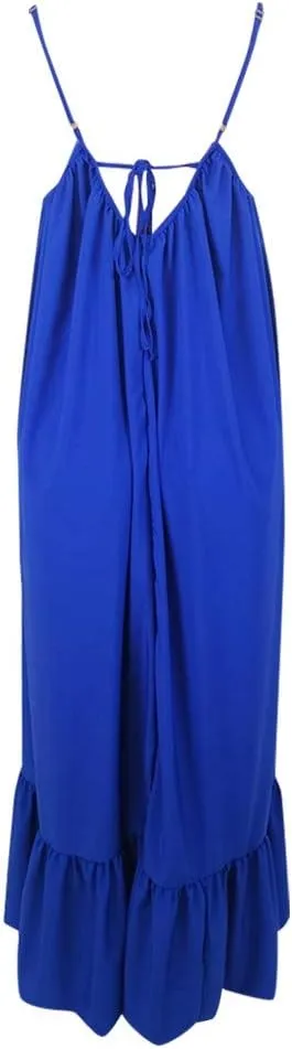 Women's Summer Casual Sleeveless Strappy Backless Maxi Dress Pleated Tiered Flowy Beach Vacation Long Dresses Sundress