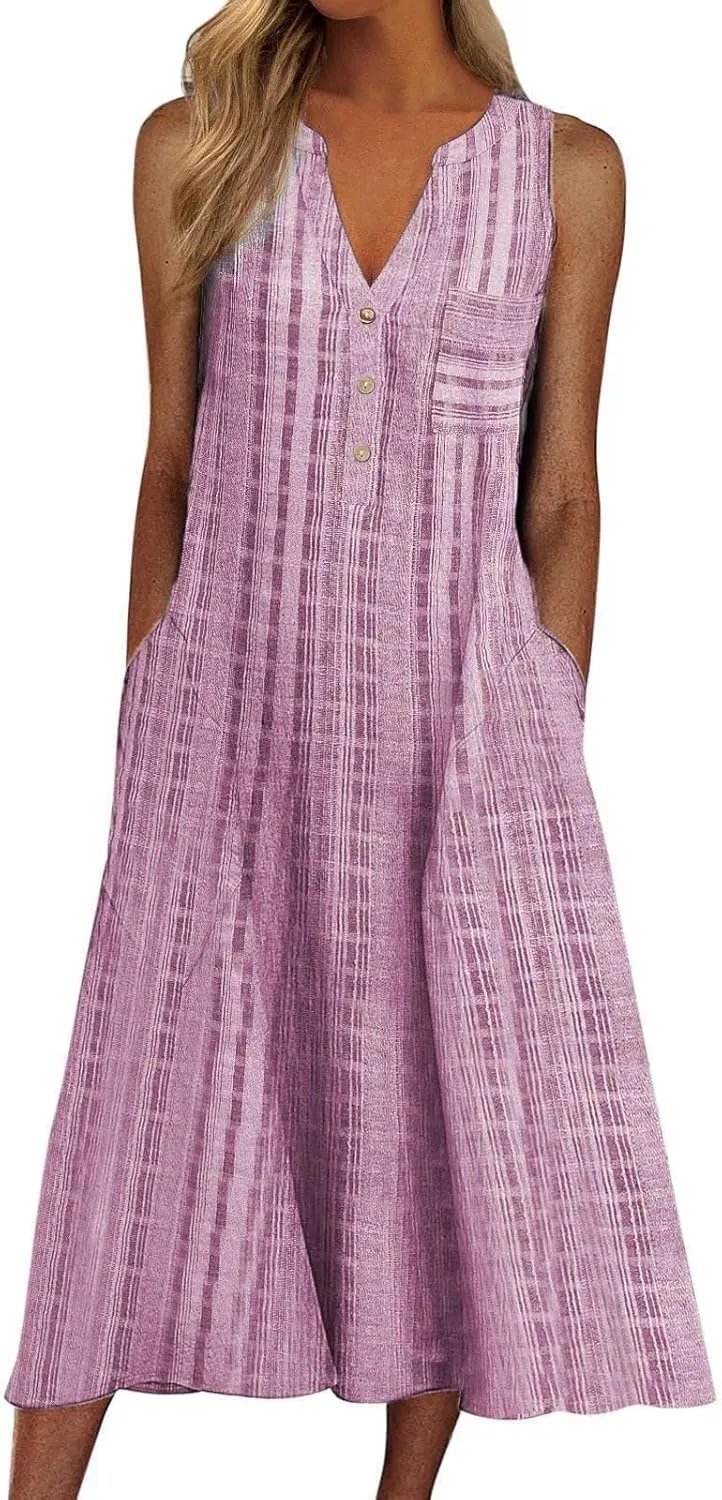 Womens Summer Dress Casual Floral Print Midi Dress Button V Neck Short Sleeve Dresses Flowy Boho Beach Party Sundress