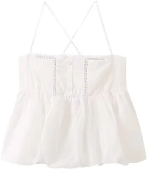 Women's Summer Fashion Vertical Lace Decorated Slim Fit Poplin Strap Camisole Top
