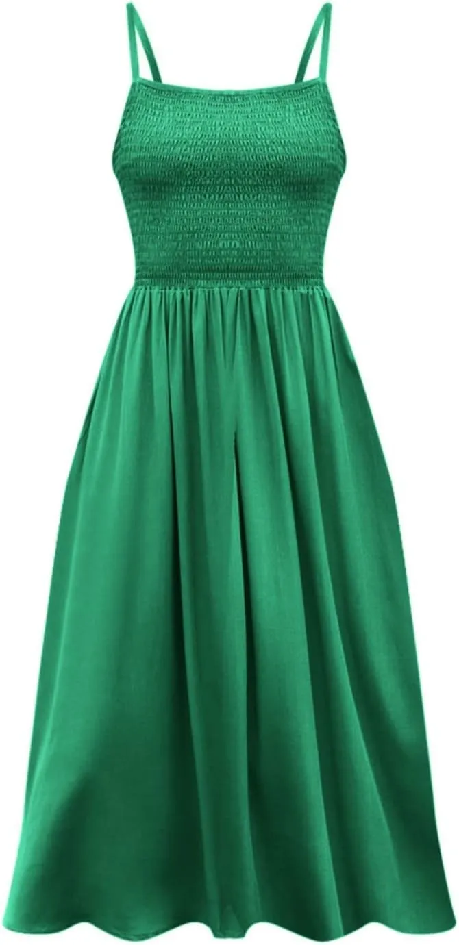 Women's Summer Maxi Dress Casual Boho Sleeveless Spaghetti Strap Smocked Tiered Long Beach Sun Dresses Vacation