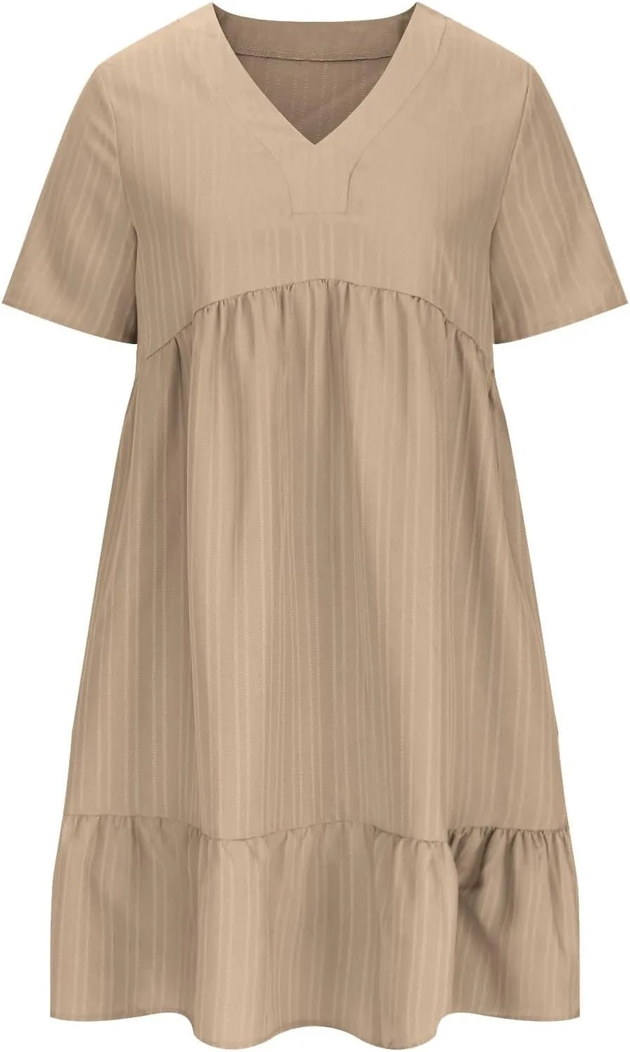 Womens Summer Ruffle Hem Dress Short Sleeve V Neck Sundress Boho Pleated Tank Dresses Casual Dressy Swing Dress