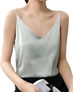 Women's Summer Satin Silk Tank Tops V Neck Camisole Cami Loose Sleeveless Top
