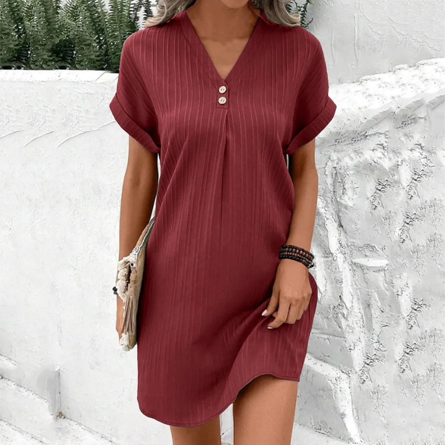 Womens Summer Shirt Dress Short Sleeve A Line Shift Dress Casual Loose Fit Beach Sundress Shirt Tunic Dresses with Pockets