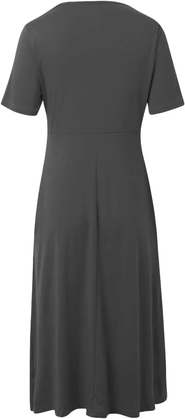Women's Summer Short Sleeve A-Line Midi Dresses Casual Floral T-Shirt Dress Flowy Beach Sundress with Pockets