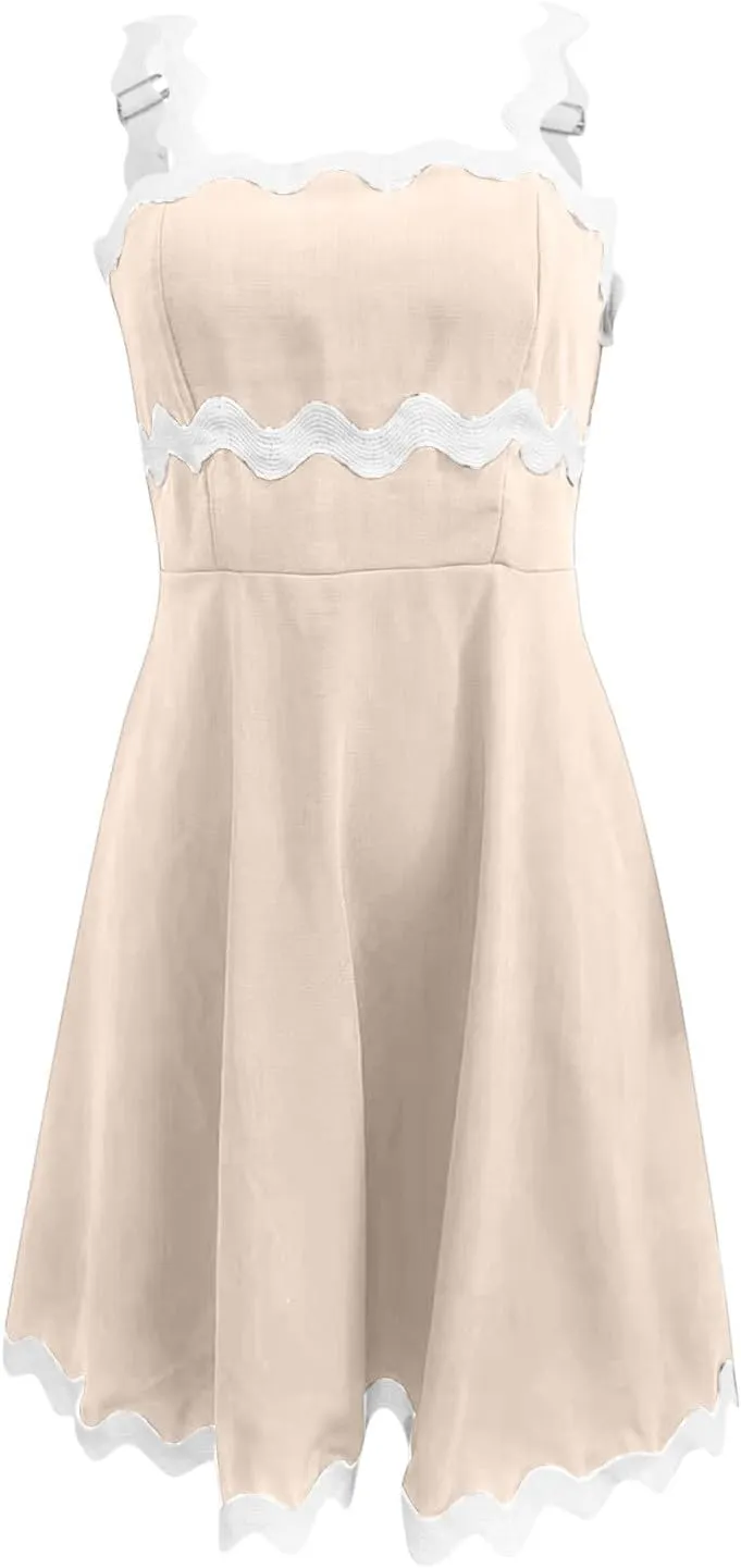 Womens Summer Spaghetti Strap Mini Dress Sleeveless Flowy Sundress with Ruffle Hem Casual Beach Dress