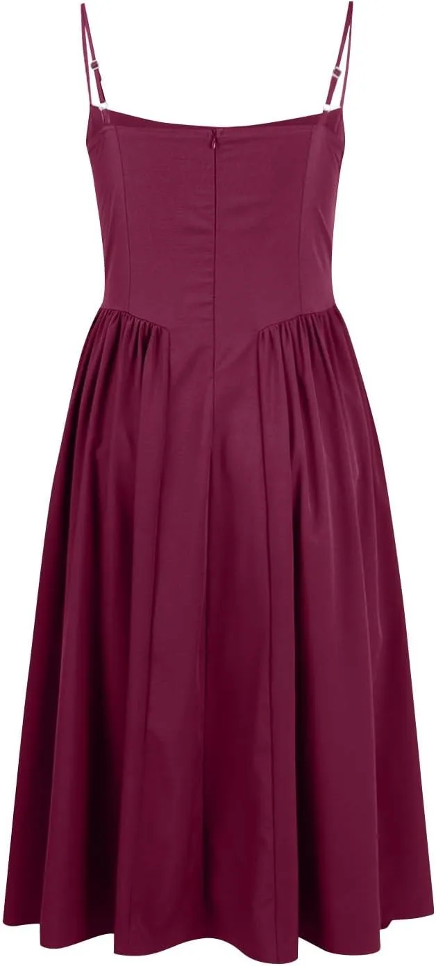 Women's Summer Spaghetti Straps Sleeveless Backless Sundress Flowy Smocked Lace Swing A Line Midi Tank Dress