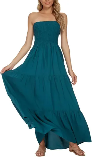 Women's Summer Strapless Tube Top Maxi Dresses Off Shoulder Boho Beach Long Dress