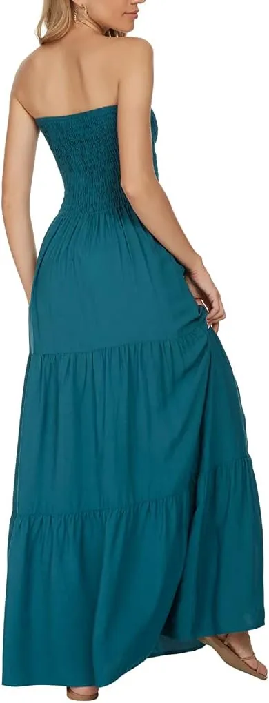 Women's Summer Strapless Tube Top Maxi Dresses Off Shoulder Boho Beach Long Dress