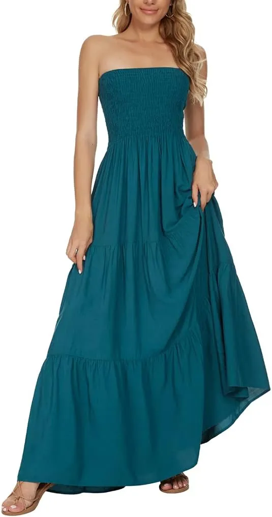 Women's Summer Strapless Tube Top Maxi Dresses Off Shoulder Boho Beach Long Dress