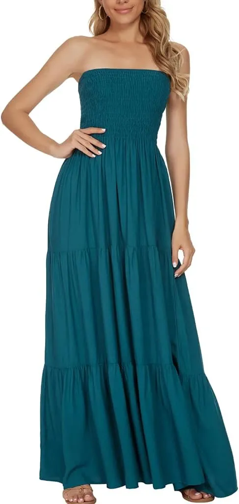 Women's Summer Strapless Tube Top Maxi Dresses Off Shoulder Boho Beach Long Dress