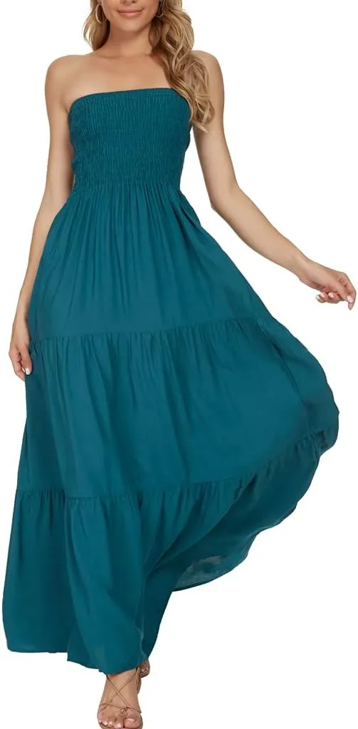 Women's Summer Strapless Tube Top Maxi Dresses Off Shoulder Boho Beach Long Dress
