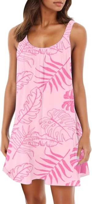 Women's Summer Tank Dresses 2025 Casual Sleeveless Floral Print Boho Beach Mini Dress Ruffle Hem Loose Sundress