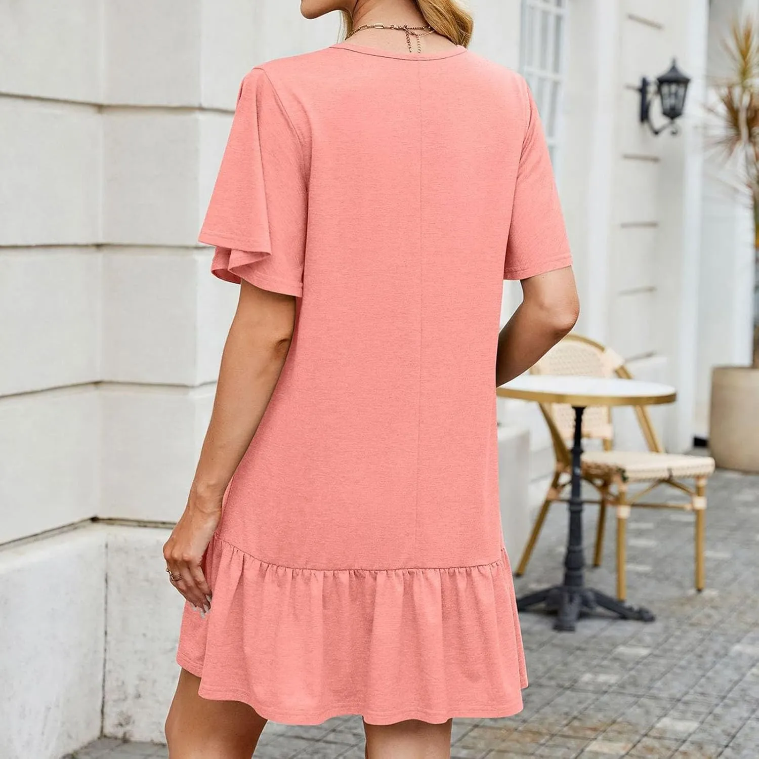 Womens Summer Tshirt Dresses Short Sleeve Round Neck Mini Dress Casual Loose Fit Ruffle Hem Trendy Beach Dresses