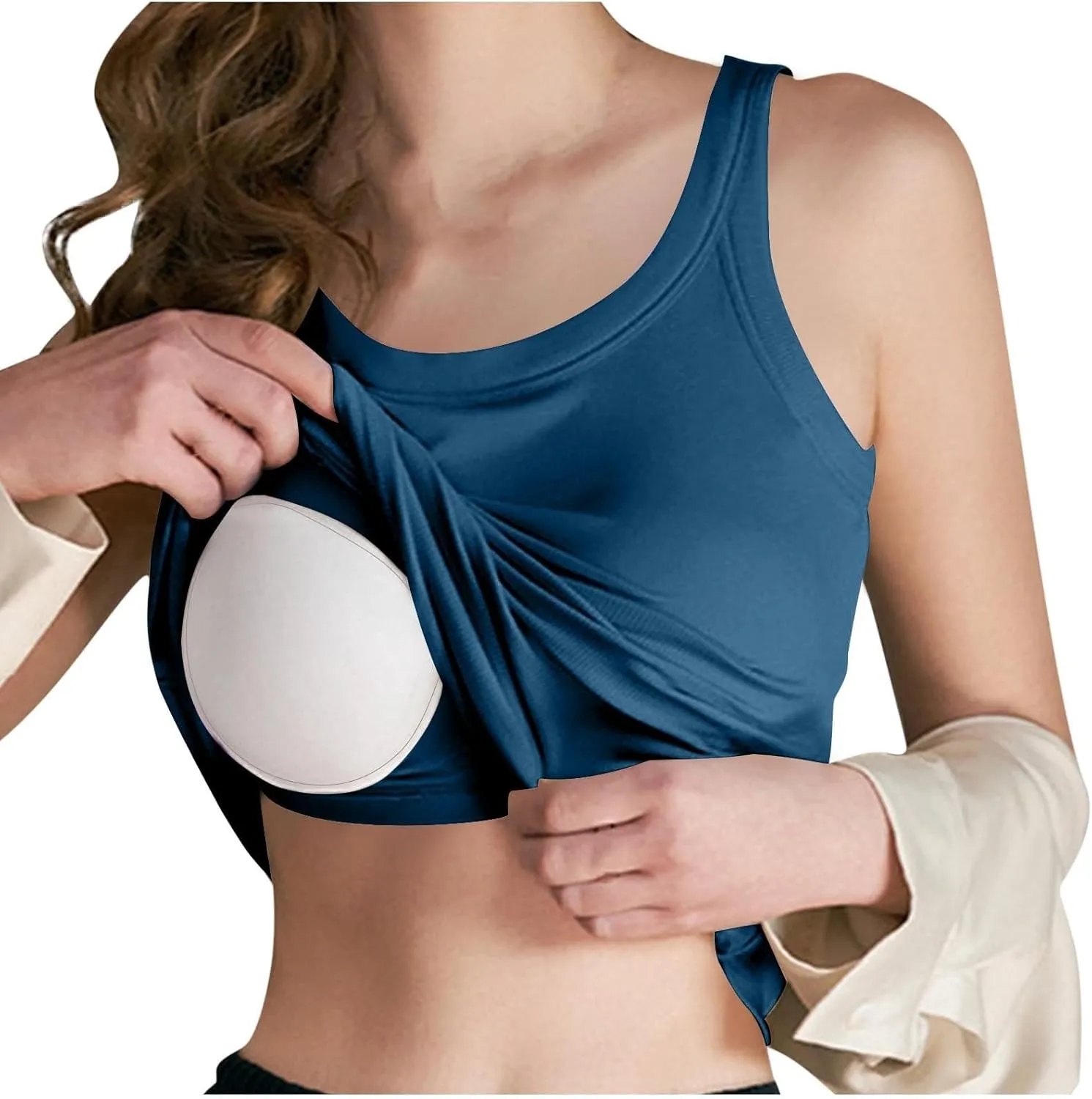 Womens Tops, Summer Sleeveless Lingerie Plus Size Basic Padded Tank Top with Built in Bra Spaghetti Strap Cami Tops
