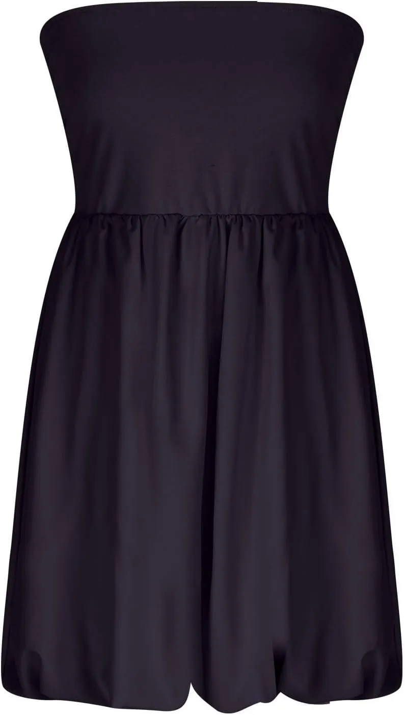 Women's Tube Top Dress 2025 Summer Casual Smocked A Line Sundress Trendy Strapless Bubble Short Beach Mini Dresses