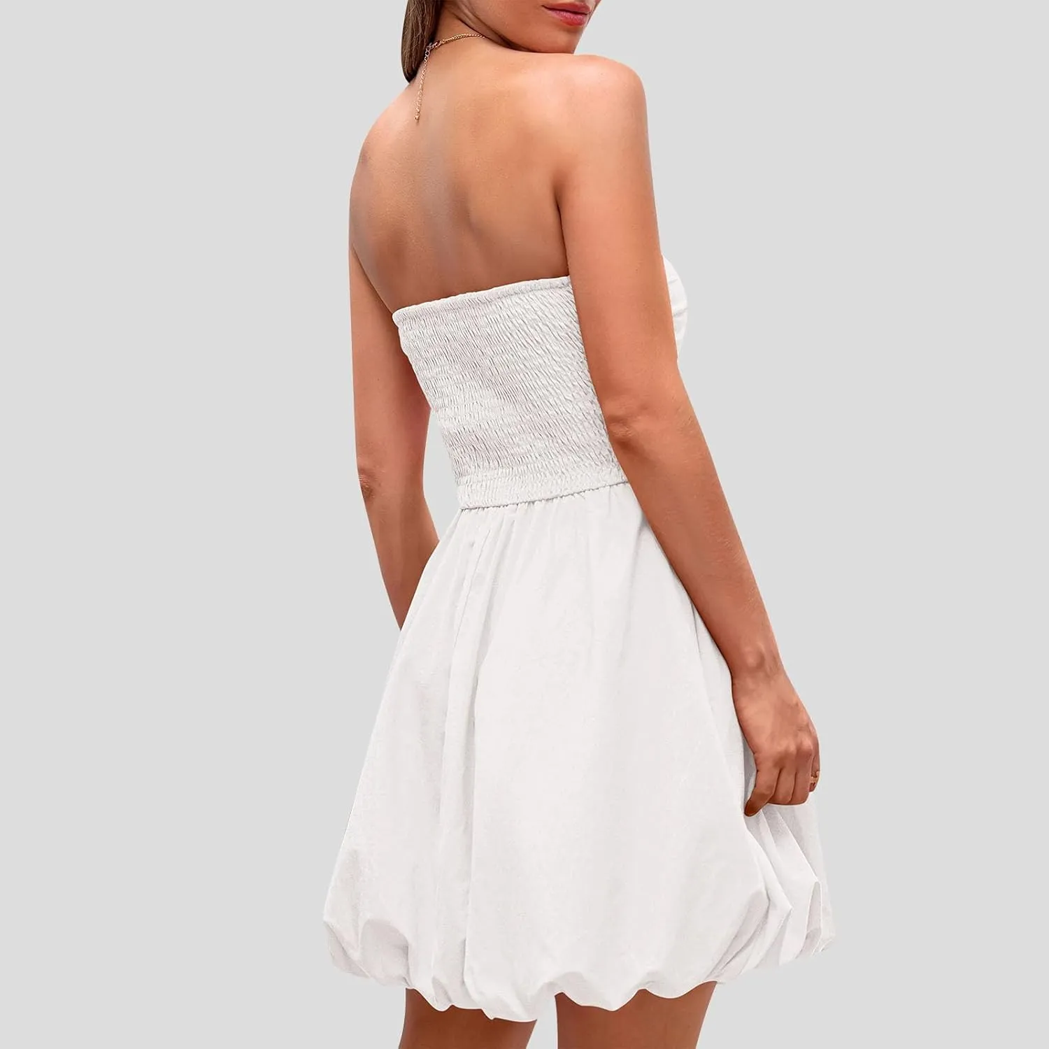 Women's Tube Top Dress 2025 Summer Casual Smocked A Line Sundress Trendy Strapless Bubble Short Beach Mini Dresses