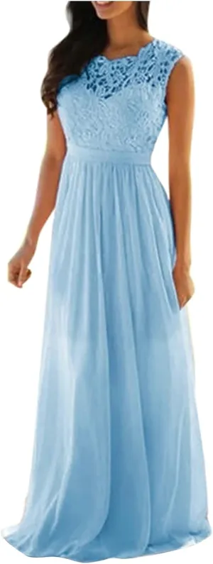 Womens Wedding Dress Lace Double V-Neck Sleeveless Evening Dress Chiffon Prom Dresses for Women's Formal Wedding Party Gowns