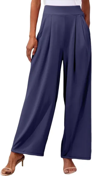 Womens Wide Leg Pants High Waisted Flowy Tie Knot Trousers 2025 Summer Business Work Casual Outfits with Pockets