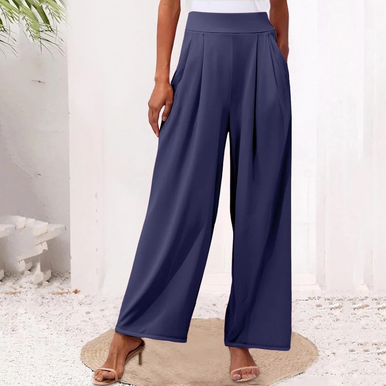 Womens Wide Leg Pants High Waisted Flowy Tie Knot Trousers 2025 Summer Business Work Casual Outfits with Pockets