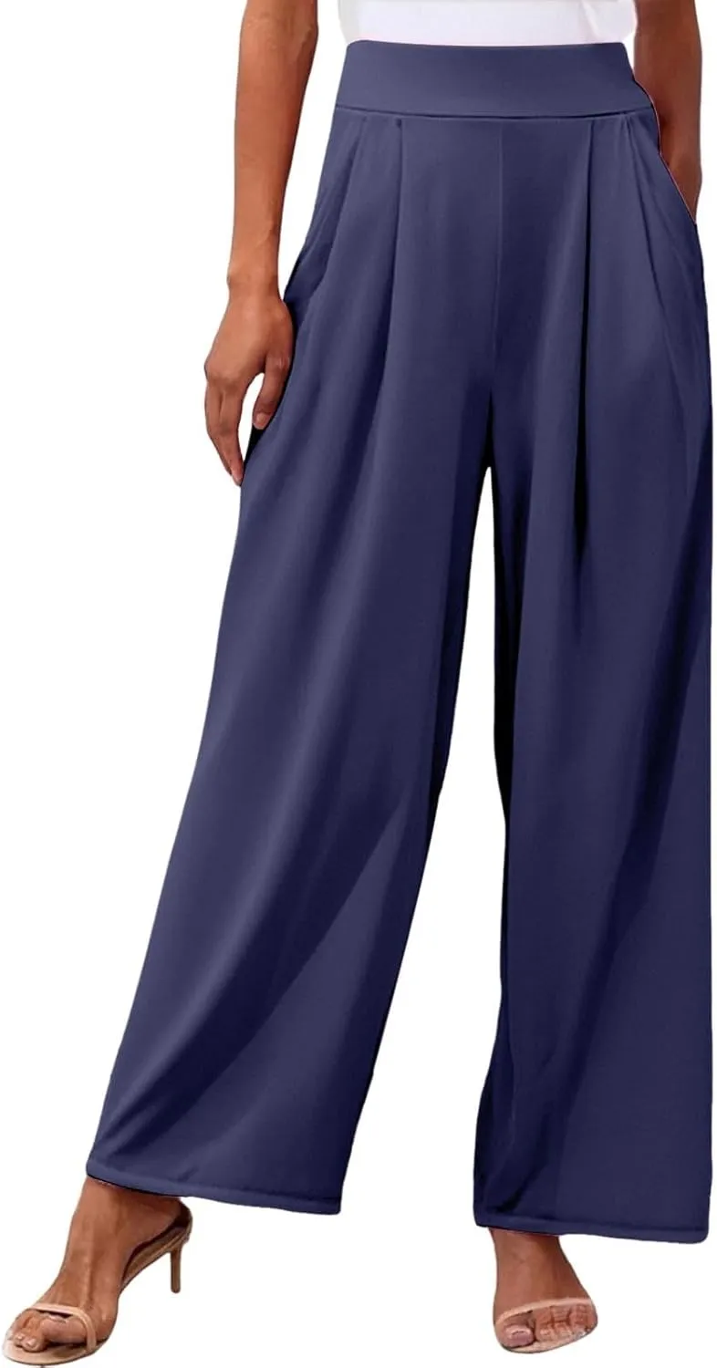 Womens Wide Leg Pants High Waisted Flowy Tie Knot Trousers 2025 Summer Business Work Casual Outfits with Pockets