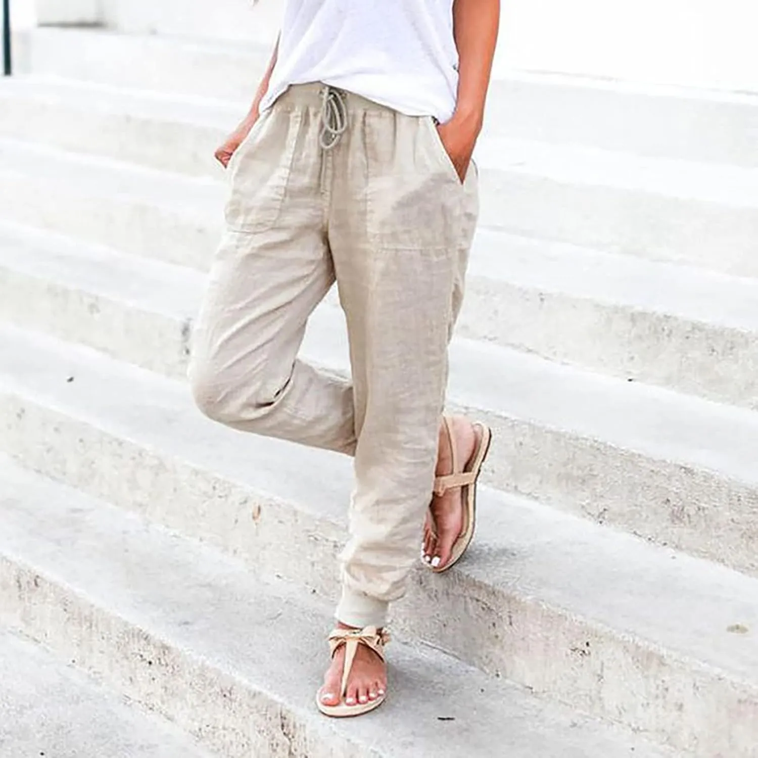Womens Wide Leg Sweatpants Winter Joggers Work Thermal with Pockets Barrel Pants High Waisted