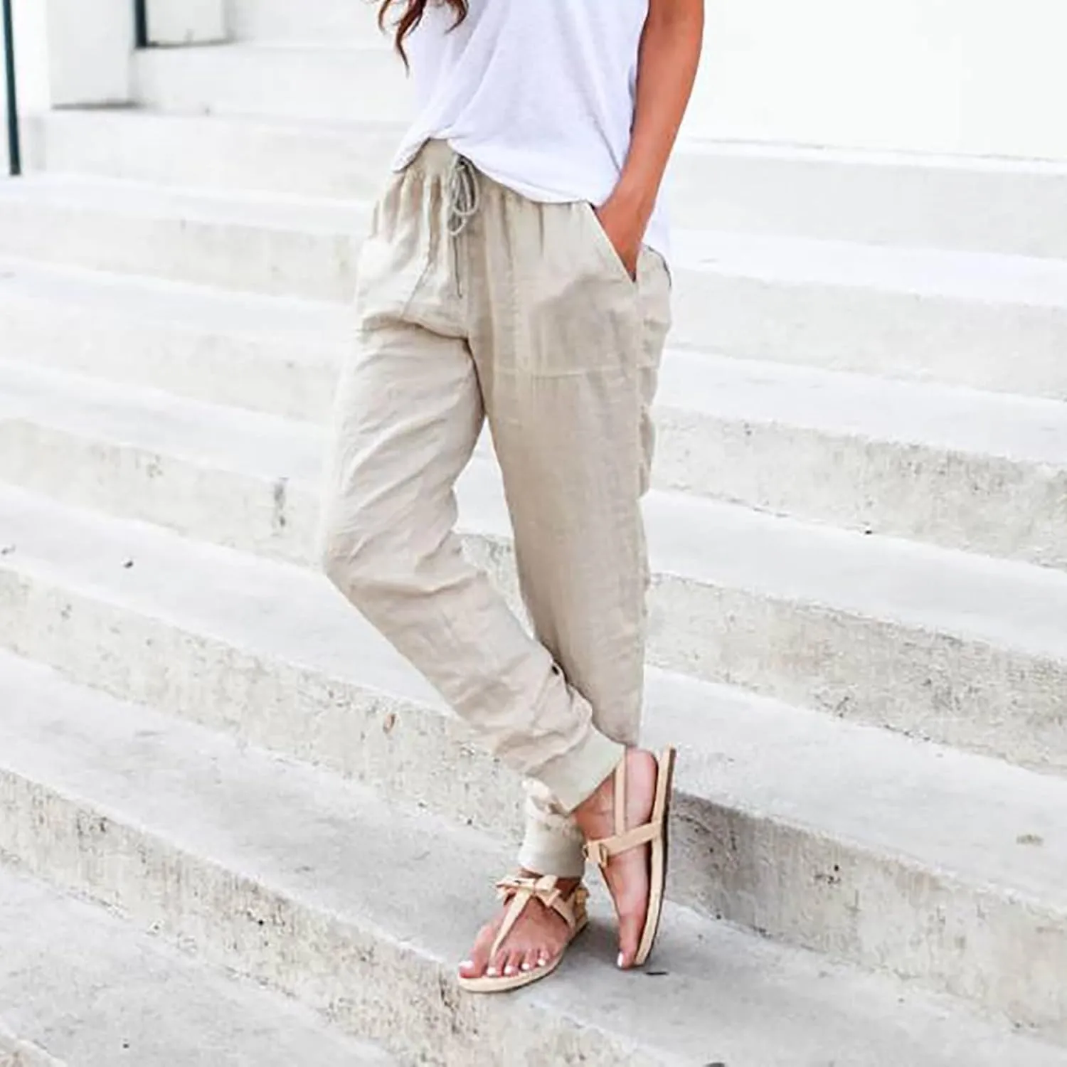 Womens Wide Leg Sweatpants Winter Joggers Work Thermal with Pockets Barrel Pants High Waisted