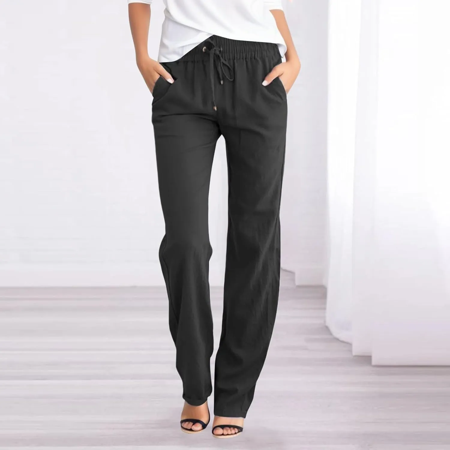 Women's Wide Leg Sweatpants Winter lwggings Outfits Capris with Pockets Water Resistant Elastic Waist