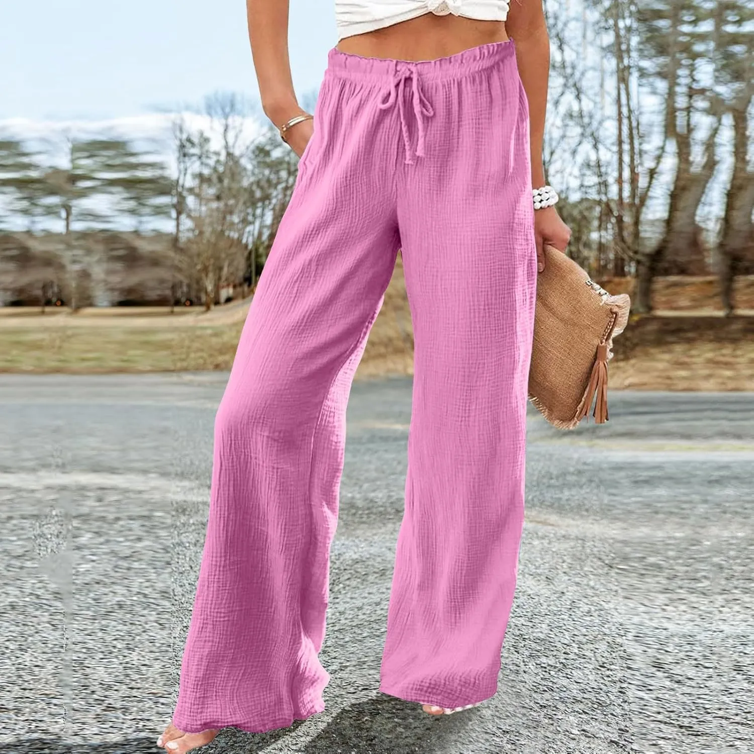 Womens Wide Leg Sweatpants Winter on Outfits Jegging with Pockets Solid Color Fleece Lined