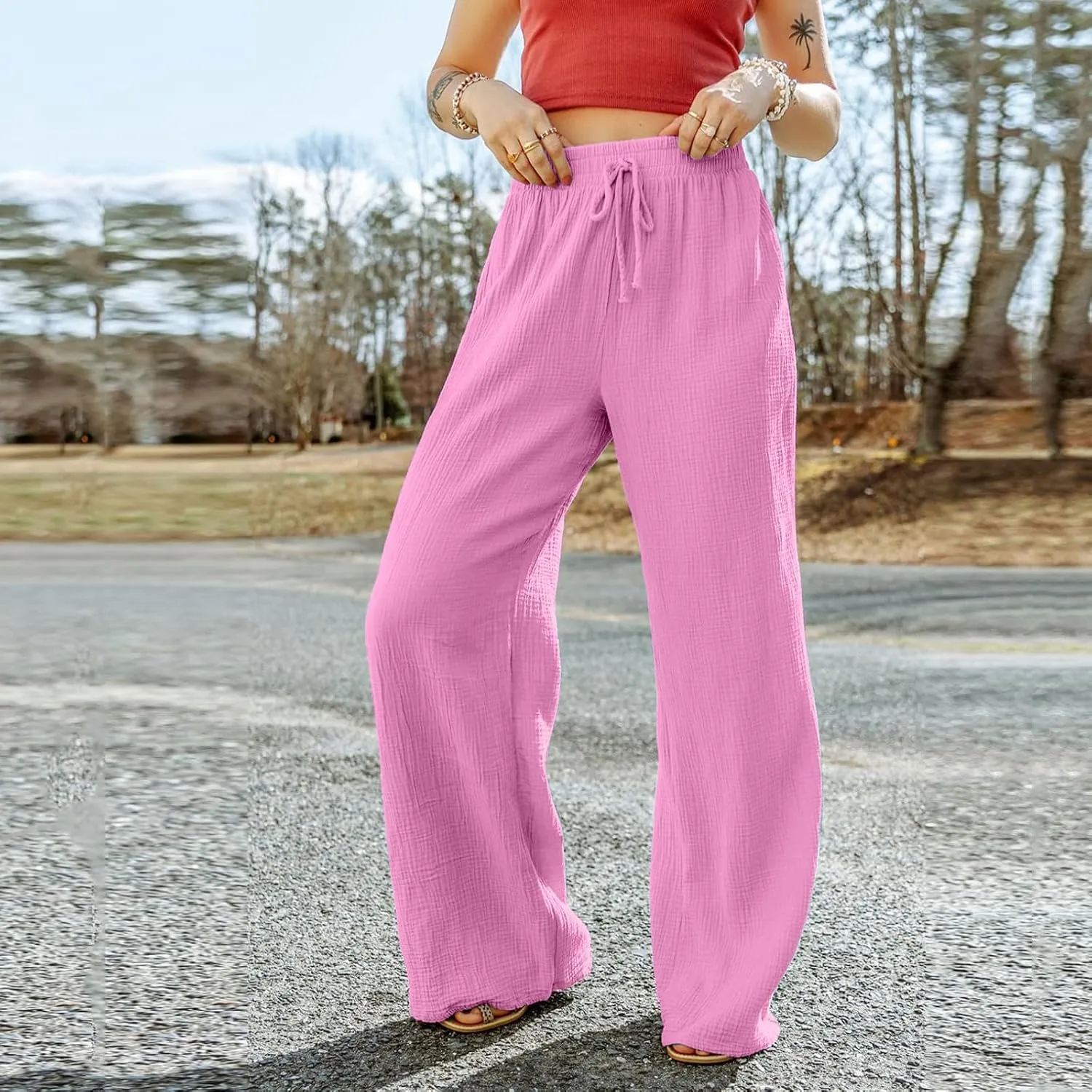 Womens Wide Leg Sweatpants Winter on Outfits Jegging with Pockets Solid Color Fleece Lined