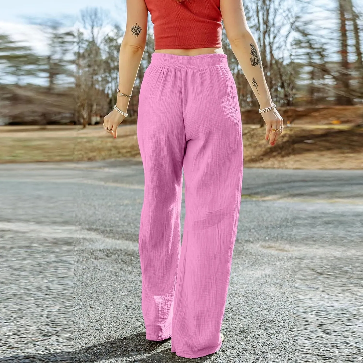 Womens Wide Leg Sweatpants Winter on Outfits Jegging with Pockets Solid Color Fleece Lined