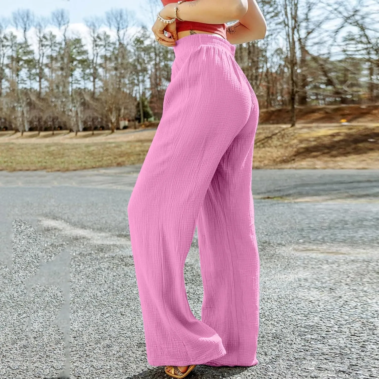 Womens Wide Leg Sweatpants Winter on Outfits Jegging with Pockets Solid Color Fleece Lined