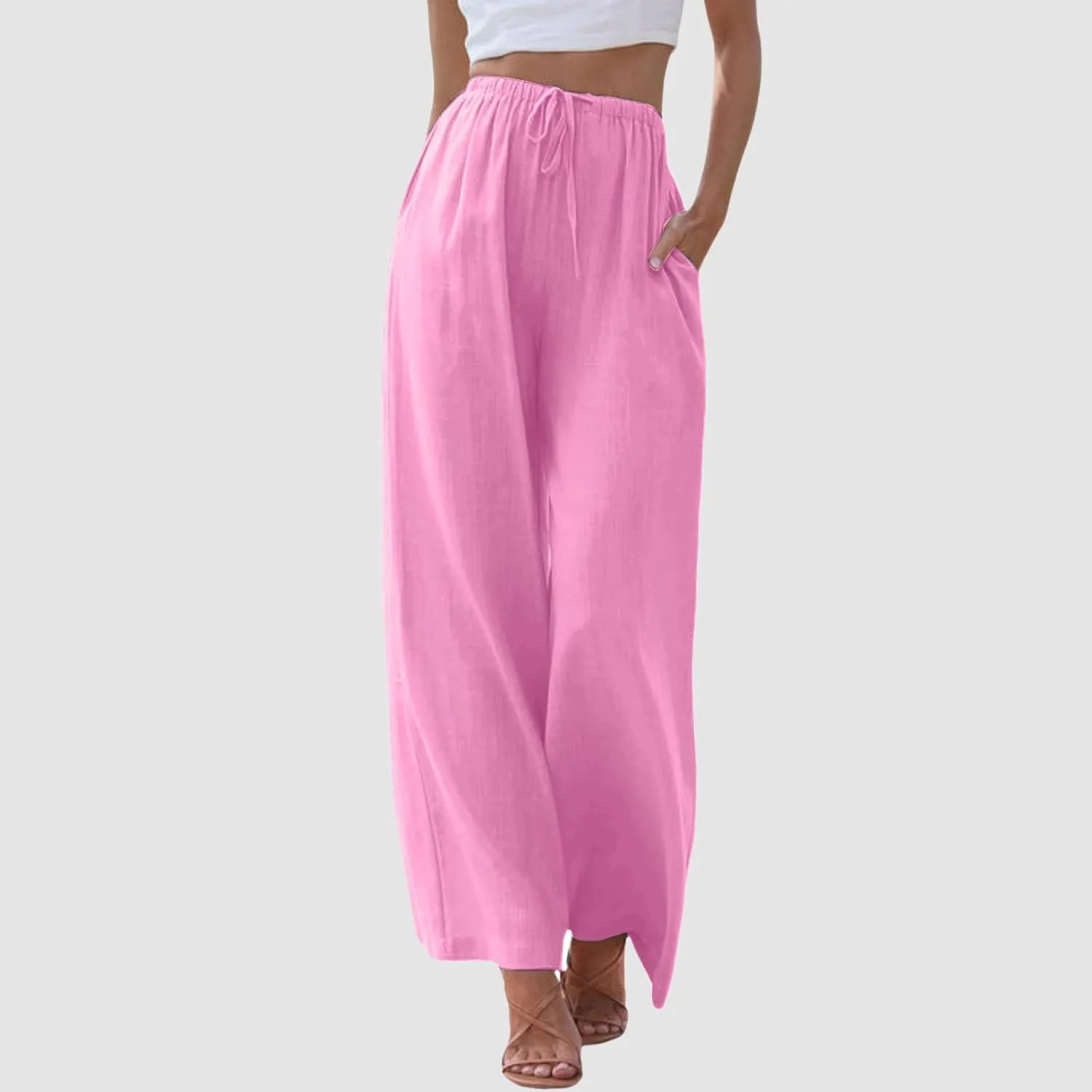 Women's Wide Leg Sweatpants Winter Rayon Sports Pants with Pockets Straight Leg Elastic Waist