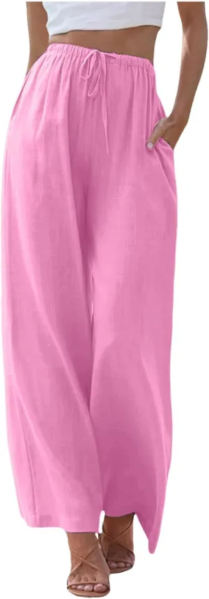 Women's Wide Leg Sweatpants Winter Rayon Sports Pants with Pockets Straight Leg Elastic Waist