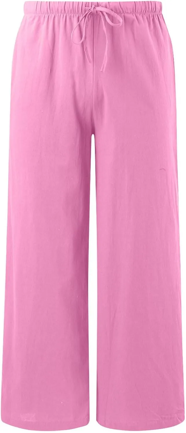 Women's Wide Leg Sweatpants Winter Rayon Sports Pants with Pockets Straight Leg Elastic Waist