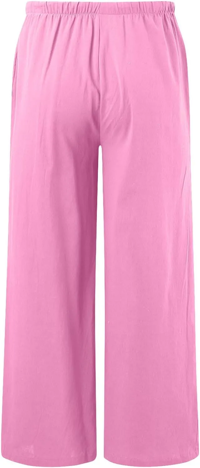 Women's Wide Leg Sweatpants Winter Rayon Sports Pants with Pockets Straight Leg Elastic Waist