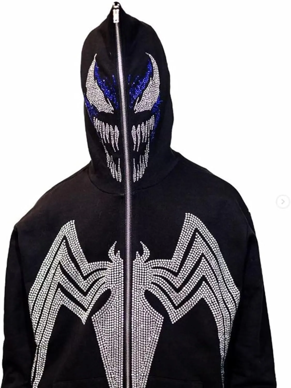Womens Y2K Zip Up Hoodie Men Long Sleeve Rhinestone Graphic Sweatshirts Halloween Oversized Goth Jacket Streetwear