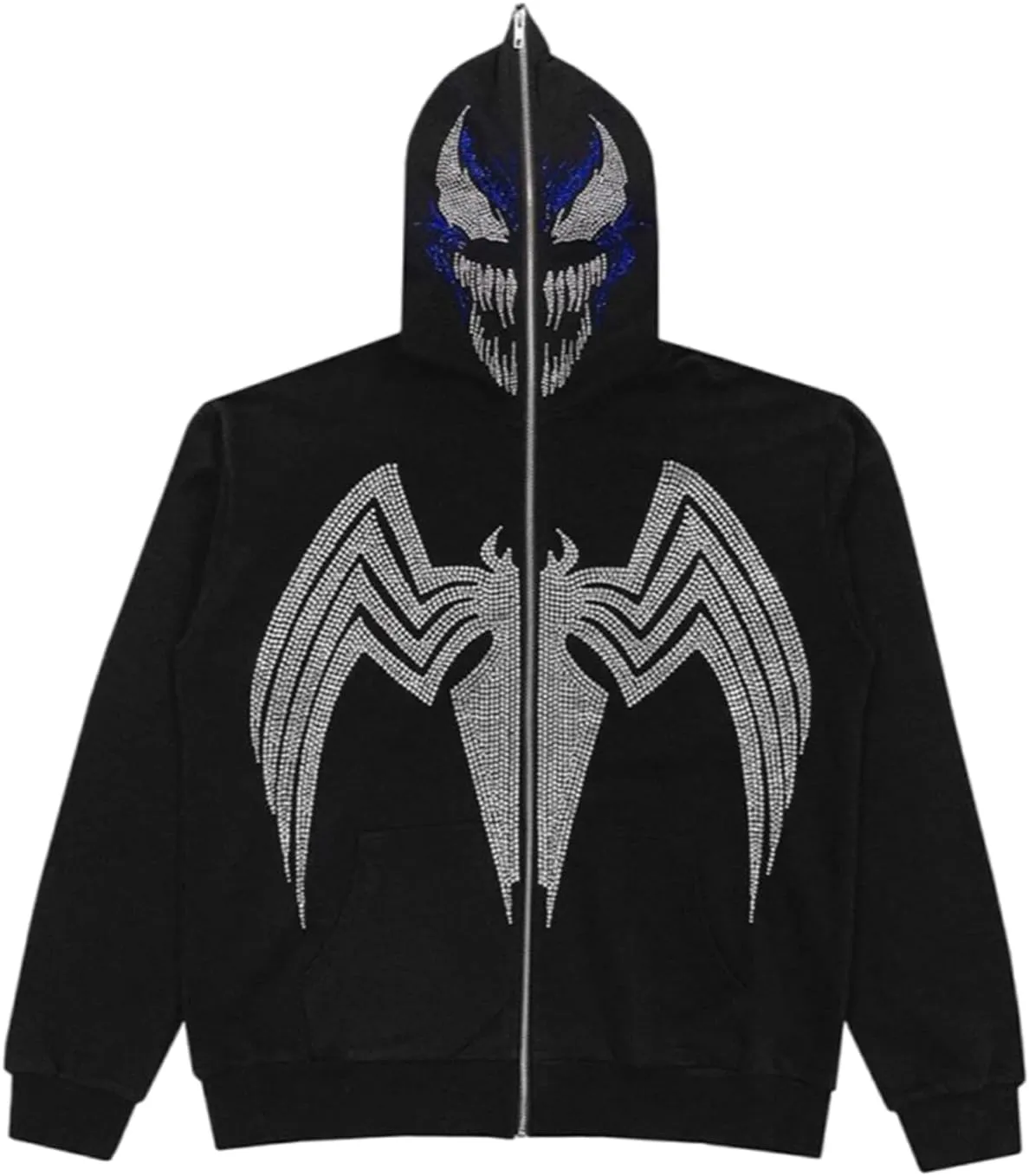 Womens Y2K Zip Up Hoodie Men Long Sleeve Rhinestone Graphic Sweatshirts Halloween Oversized Goth Jacket Streetwear