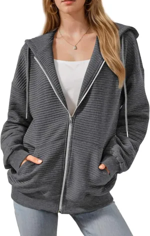 Womens Zip Up Hoodies Long Sleeve Sweatshirts Jackets Fall Winter Outfits 2025 Oversized Sweaters Casual Fashion