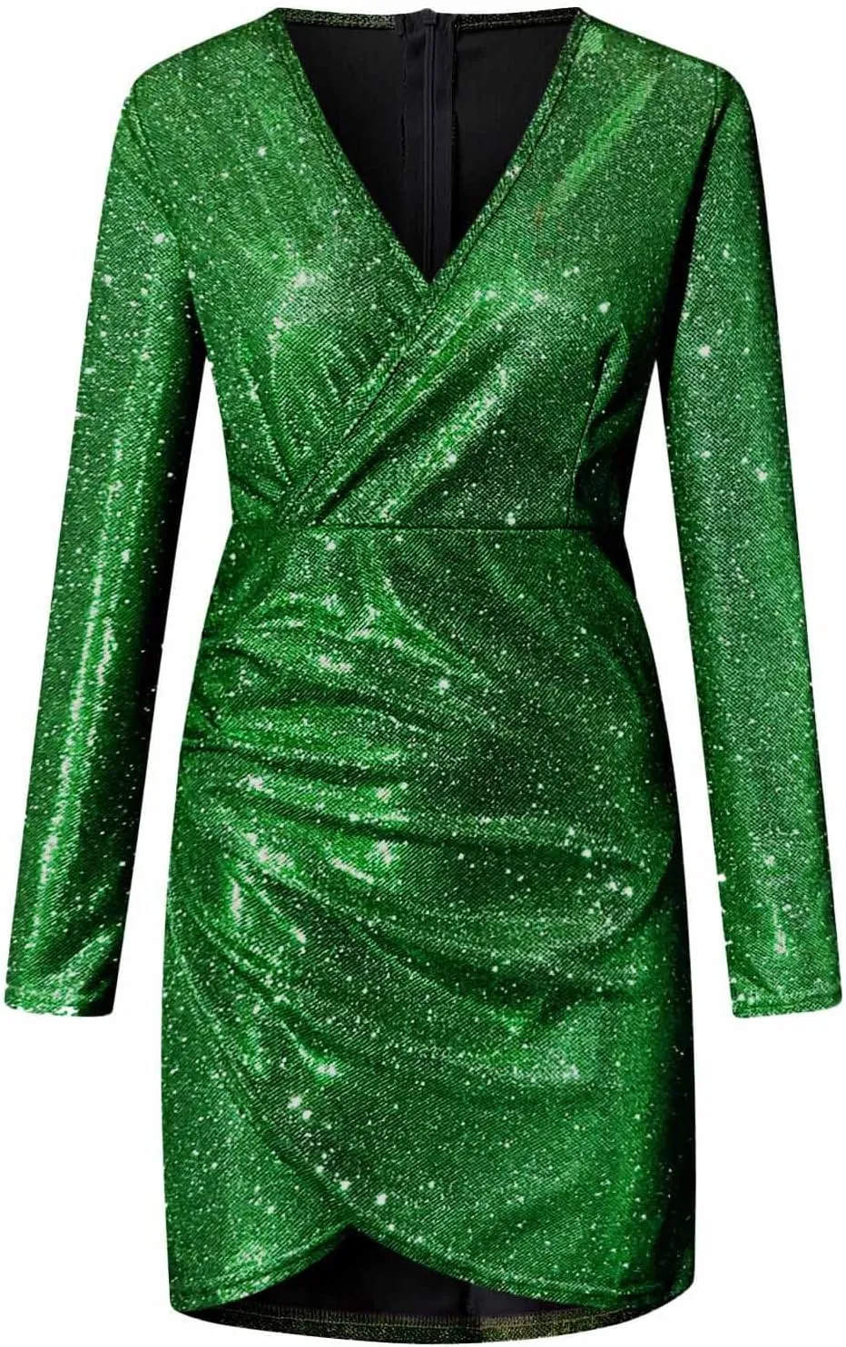 WYTong Womens Sparkly Mini Dress Wrap V Neck New Years Eve Sparkly Dresses Elegant Bodycon Long Sleeve Club Party Dress