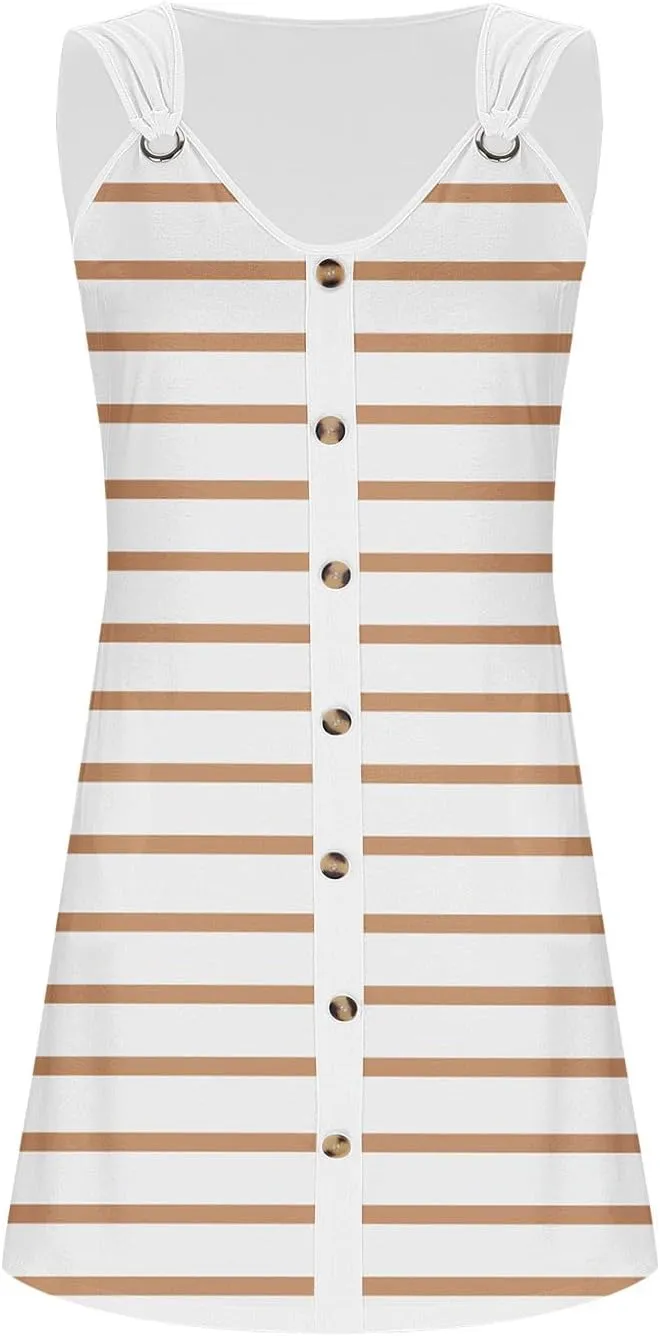 Xiaojmake Summer Striped Short Dresses for Women 2025 Beach Swimsuit Coverups Vacation Sleeveless Button Down Sundresses