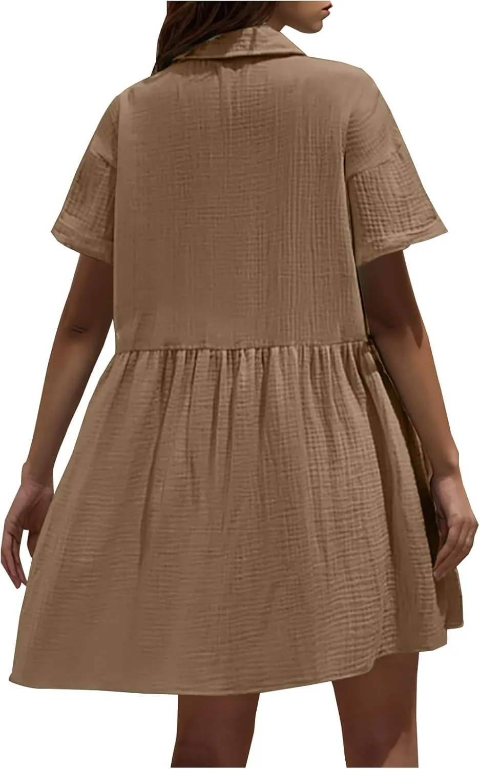 Xiaojmake Womens Cotton Linen Summer Midi Dress Plus Size Casual Collared V Neck Solid Short Sleeve Button Down T-Shirt Dress