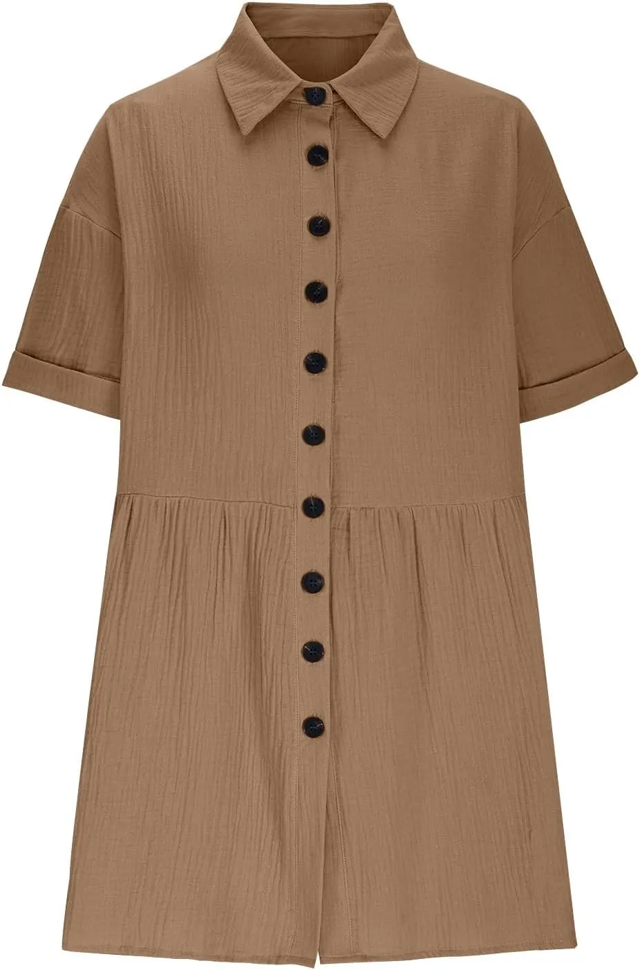 Xiaojmake Womens Cotton Linen Summer Midi Dress Plus Size Casual Collared V Neck Solid Short Sleeve Button Down T-Shirt Dress