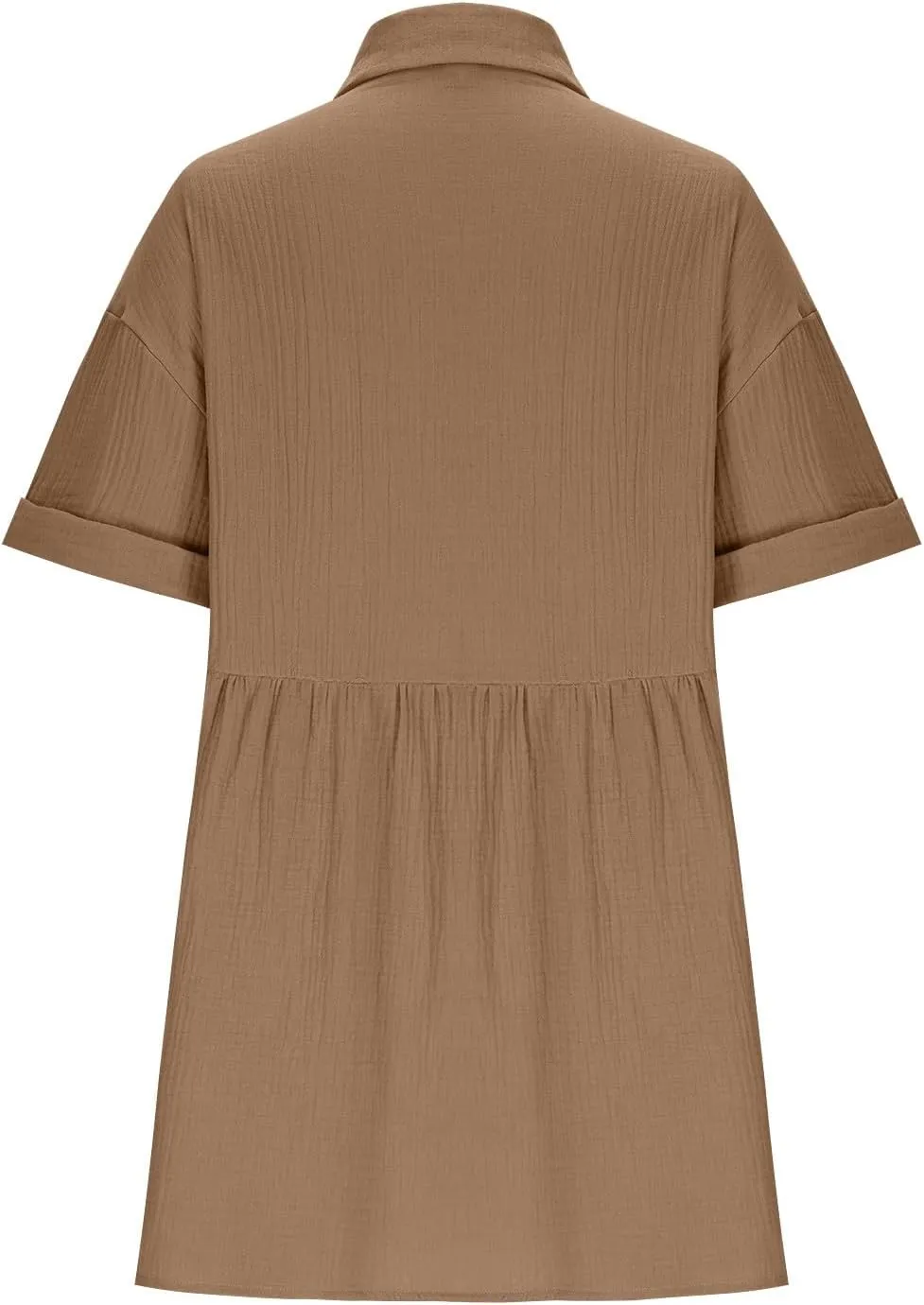 Xiaojmake Womens Cotton Linen Summer Midi Dress Plus Size Casual Collared V Neck Solid Short Sleeve Button Down T-Shirt Dress